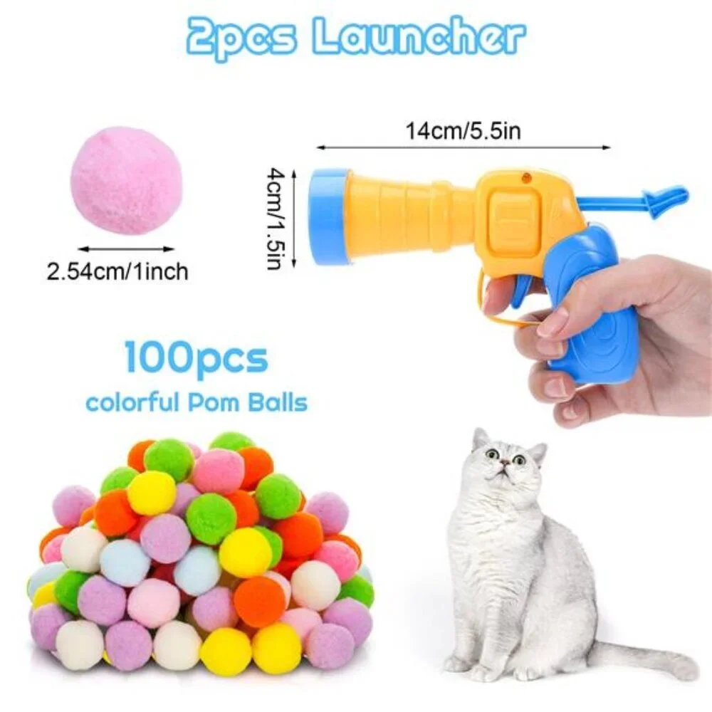 2 Pack Cat Toy Plush Ball Launcher Gun, Plush Ball Shooting Gun